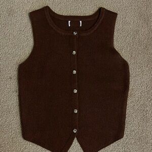 Elegant Brown Button-Up Women's Sweater Vest